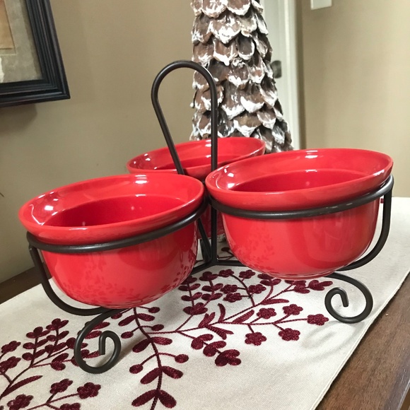 Caliente 3 Bowl Server with Stand Red and Bronze - Picture 2 of 7